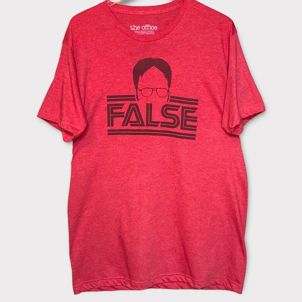 False T-Shirt Dwight Schrute the Office Nostalgia Tee Shirt Unisex Large Red